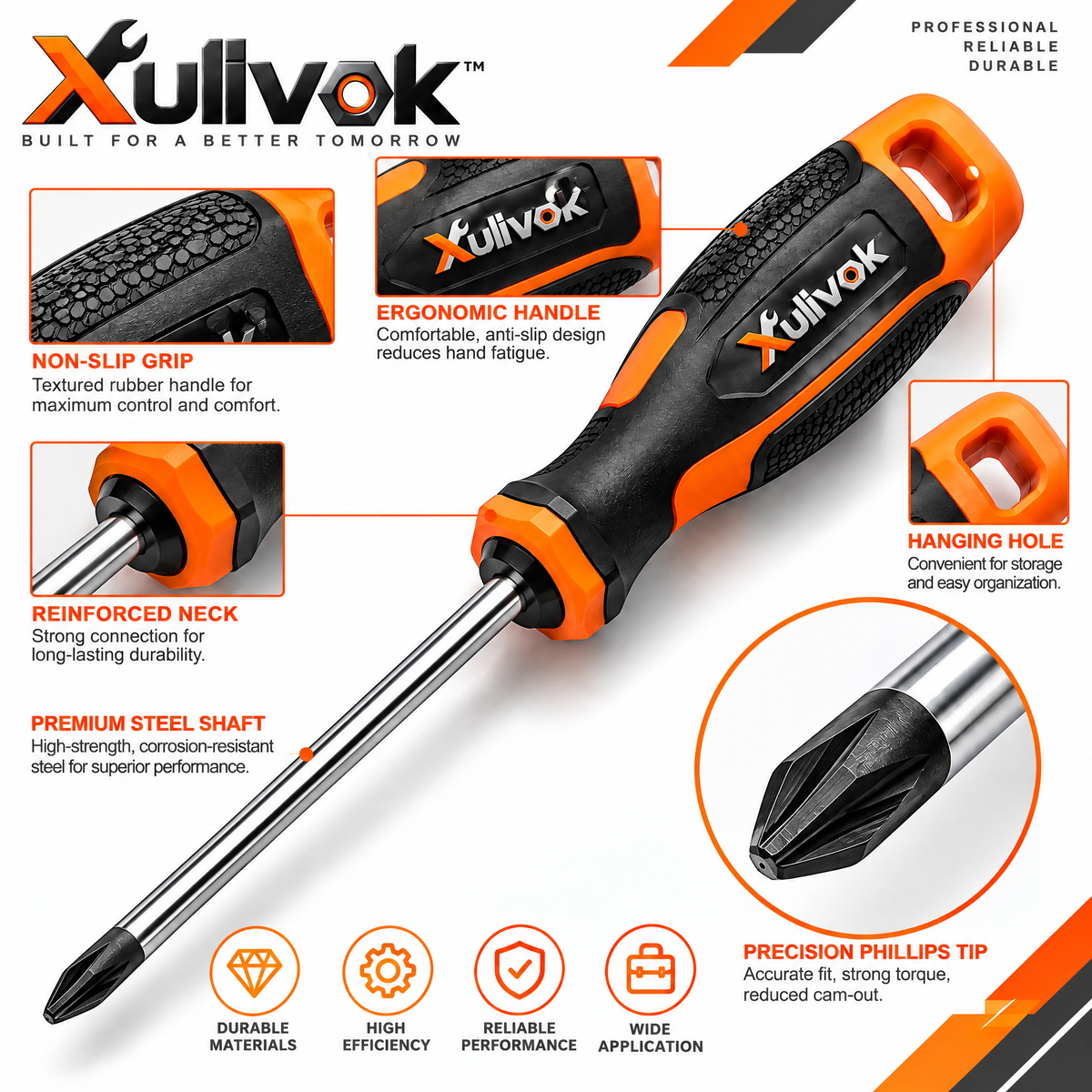 Xulvok™ Phillips Screwdriver with Ergonomic Grip — design details