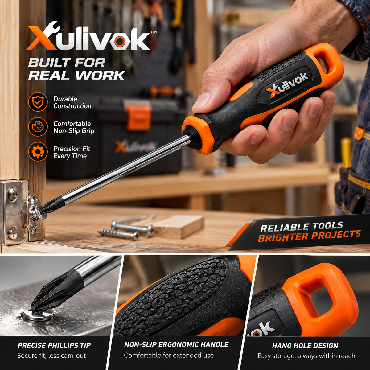 Xulvok™ Phillips Screwdriver with Ergonomic Grip — use example