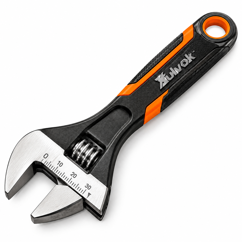 Xulvok™ Adjustable Wrench with Orange Accent Handle — close-up view