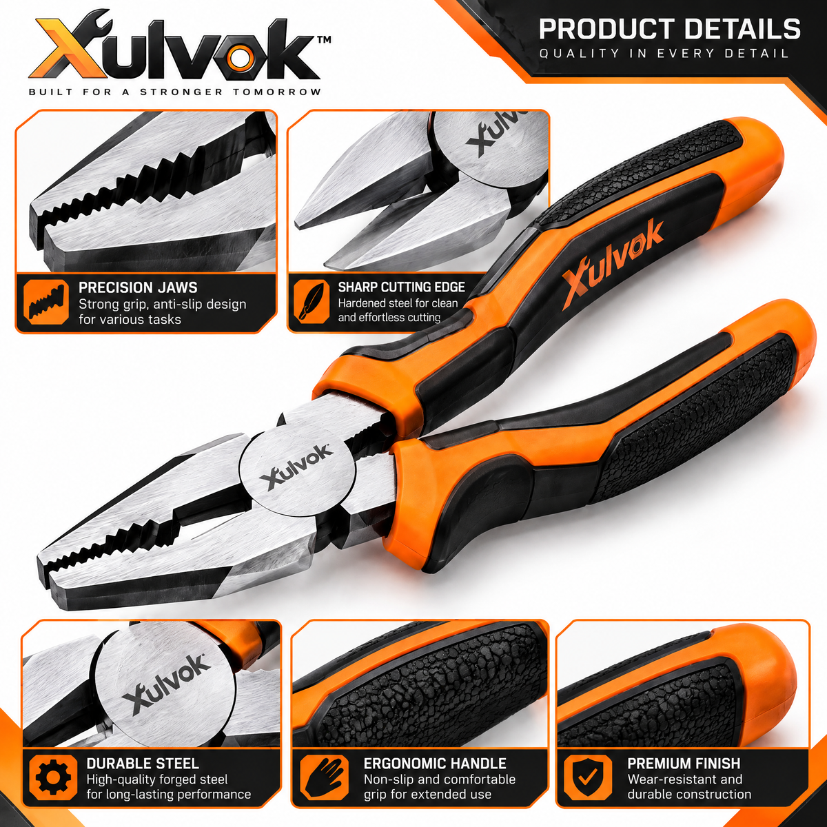 Xulvok™ Combination Pliers with Comfort-Grip Handles — design details