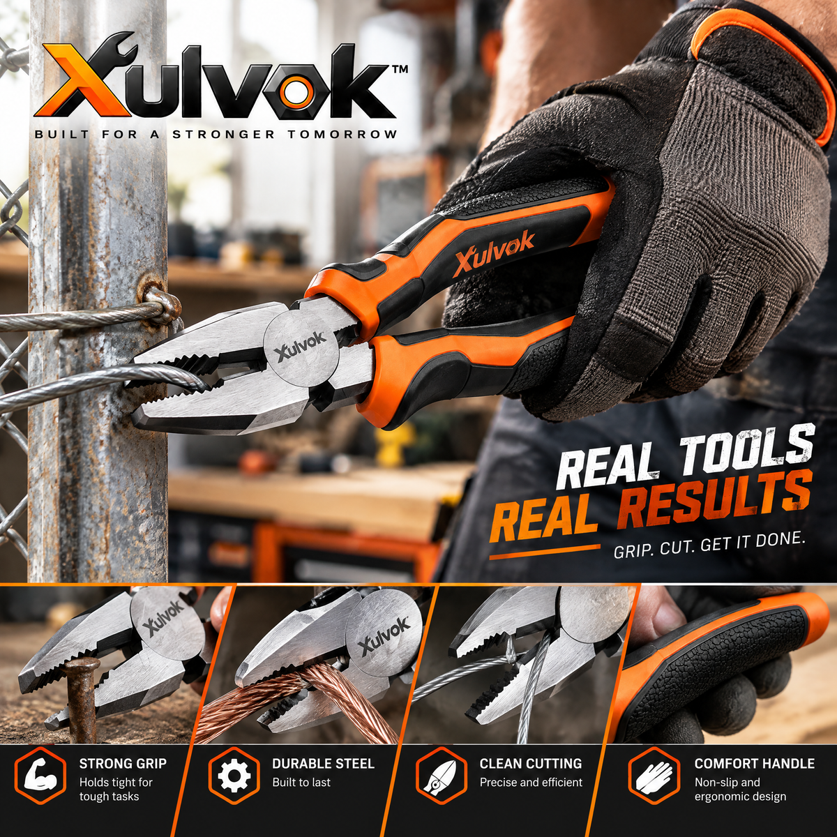 Xulvok™ Combination Pliers with Comfort-Grip Handles — use example