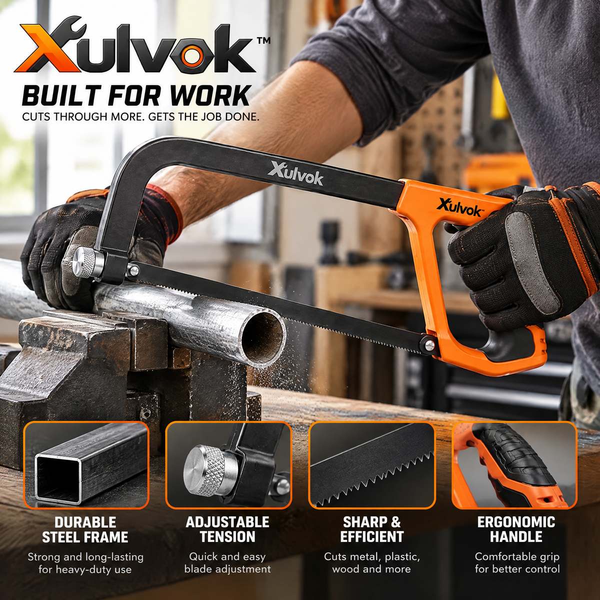 Xulvok™ Hand Hacksaw with Tension Adjustment — use example