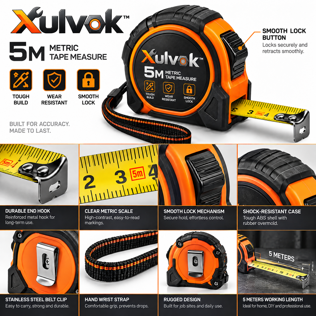 Xulvok™ 5-Meter Retractable Tape Measure — design details