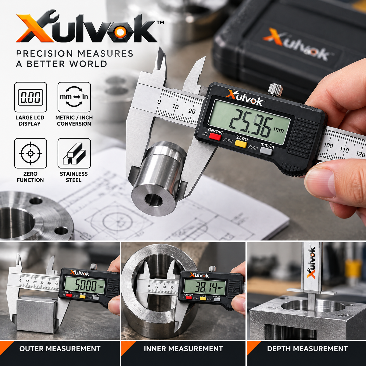 Xulvok™ Digital Caliper with LCD Display — use example