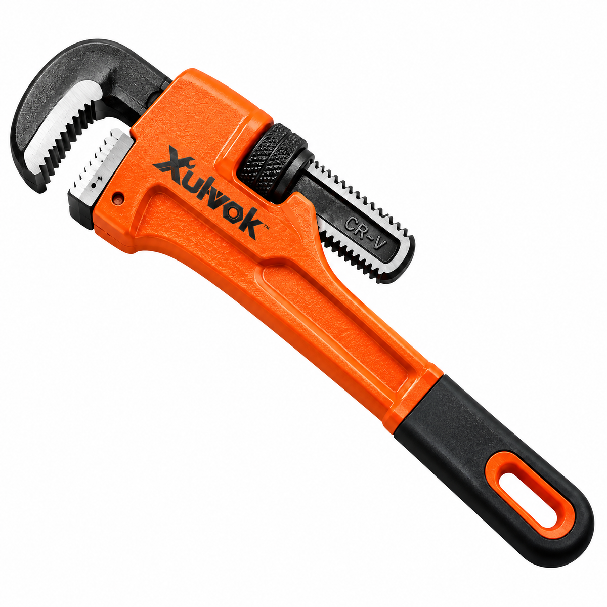 Xulvok™ Adjustable Pipe Wrench with Orange Handle — close-up view