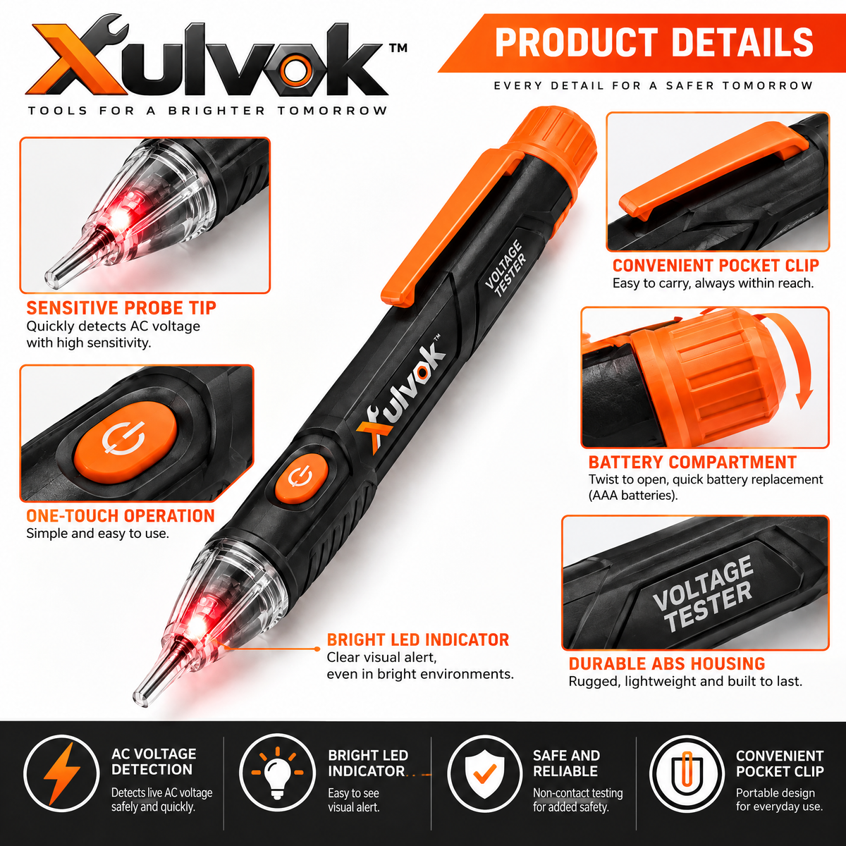 Xulvok™ Non-Contact AC Voltage Tester Pen — design details