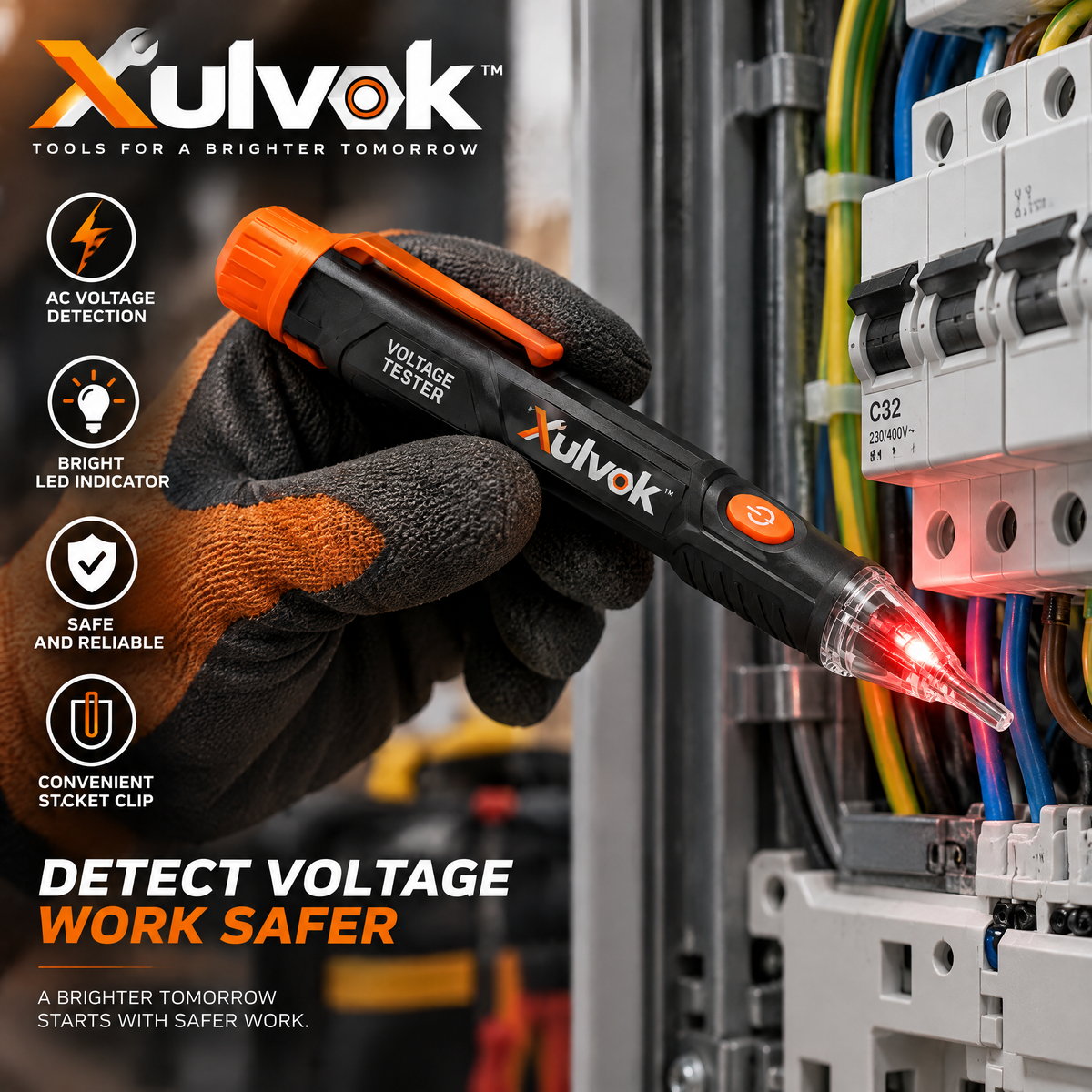 Xulvok™ Non-Contact AC Voltage Tester Pen — use example